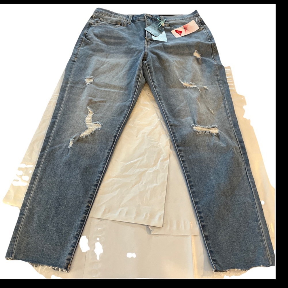 LuLaRoe Magic Waist Distressed Raw Hem Denim Skinny Ankle BLUE JEANS SZ 32, NEW